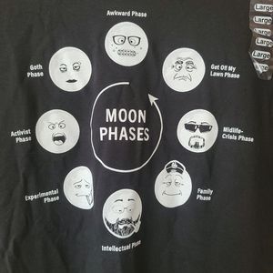 Men's 100% Cotton Sz L Black T-shirt Moon Mood Phases Lunar Women's Gift Unique!
